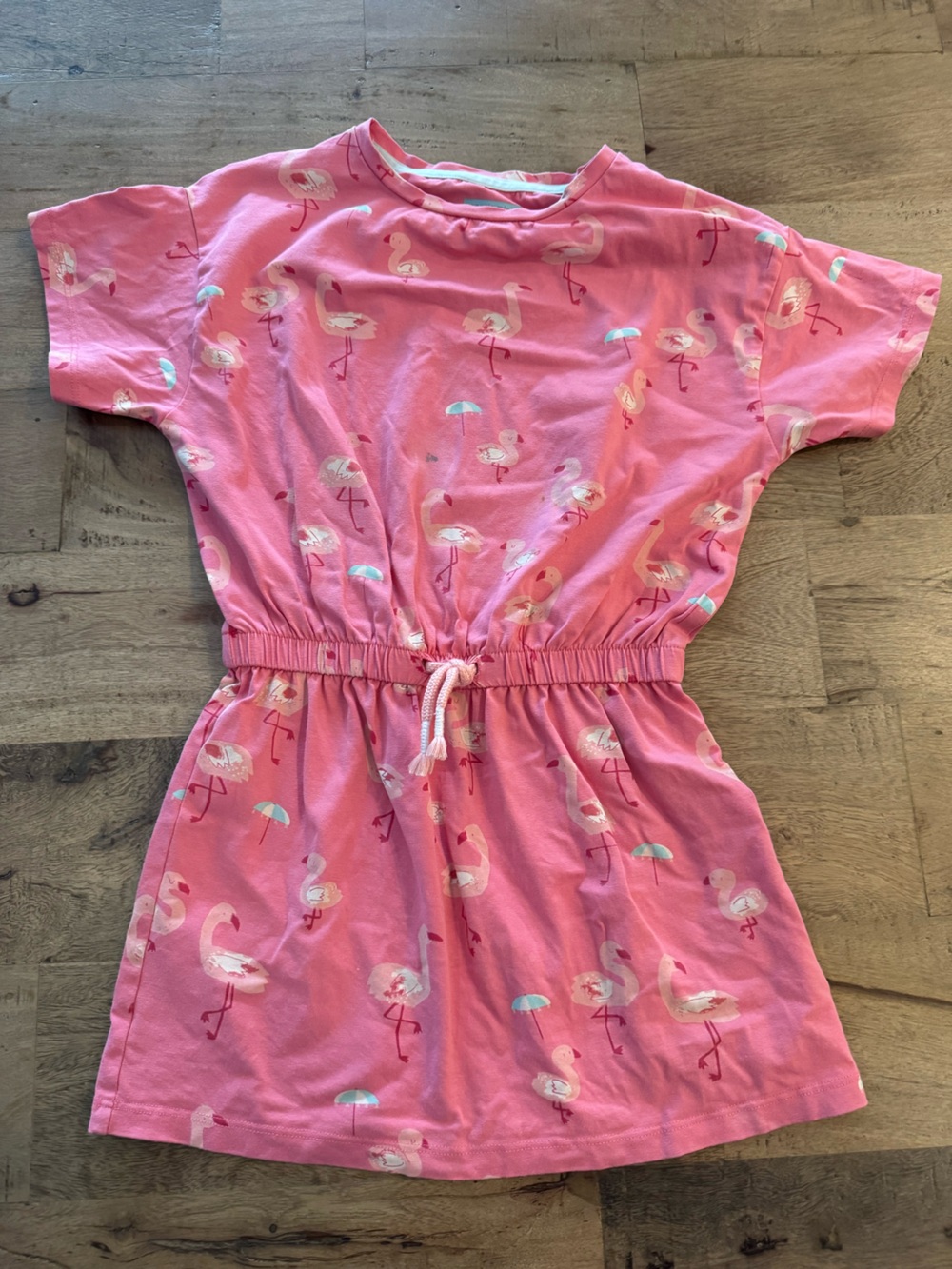 Souris Mini Pink Flamingo Print Drawstring Waist dress summer sz 6 years